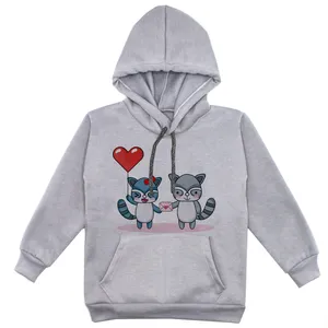 هودی دخترانه مدل گربه عاشق F33 رنگ طوسی