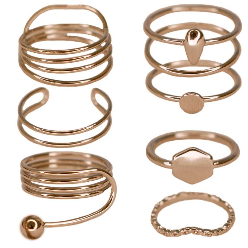 انگشتر زنانه مدل 008 رنگ طلایی بسته 8 عددی