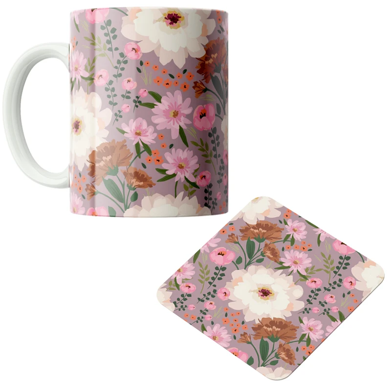 ماگ مدل گل ها کد DKC466 به همراه زیر لیوانی