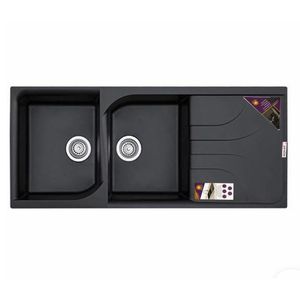 سینک ظرفشویی گرانیت توکار دو لگنه پارادایز مدل TURKEY-210HELMA-BLACK-AKlil