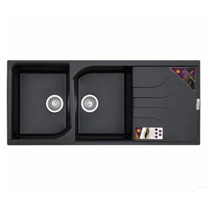 سینک ظرفشویی گرانیت توکار دو لگنه پارادایز مدل TURKEY-210HELMA-BLACK-AKlil