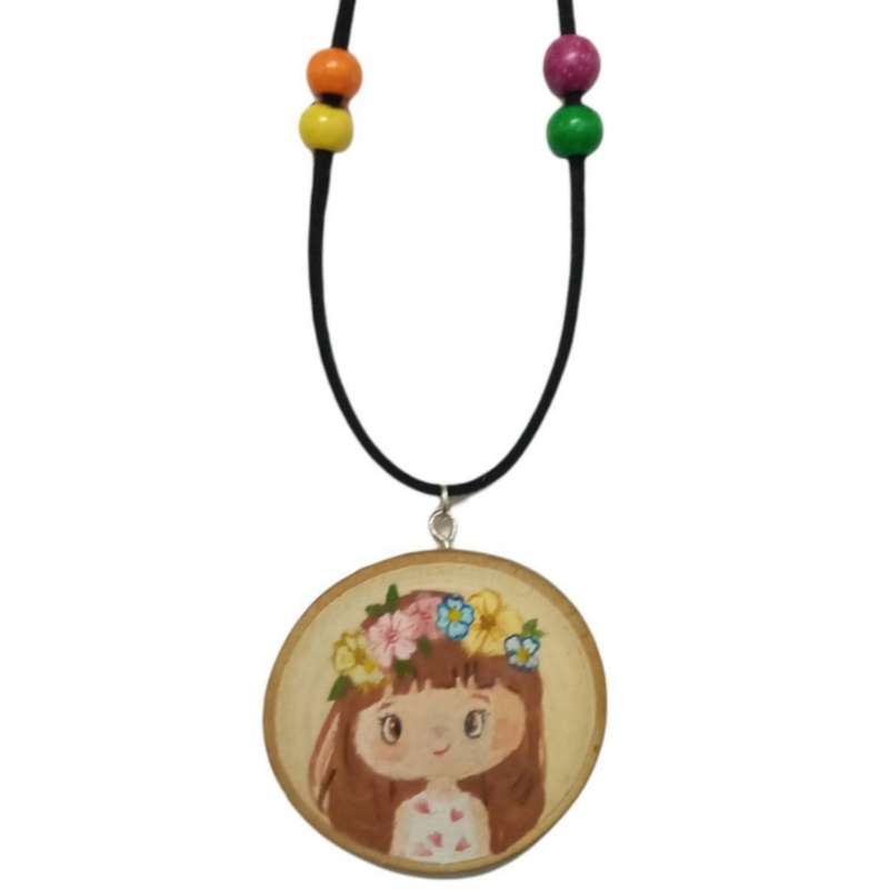 گردنبند دخترانه مدل چوبی طرح دختر کد 029