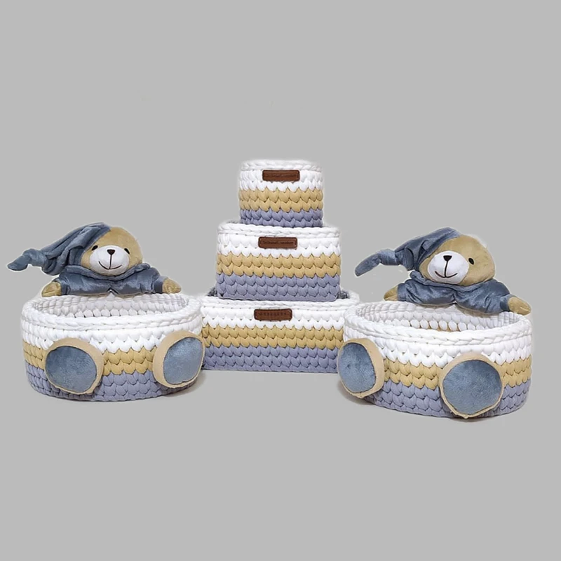 سبد قلاب بافی تریکو مدل عروسکی خرسی کد 01 مجموعه 5 عددی