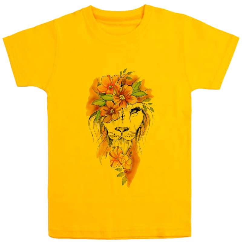 تی شرت آستین کوتاه دخترانه مدل شیروگل D74 رنگ زرد