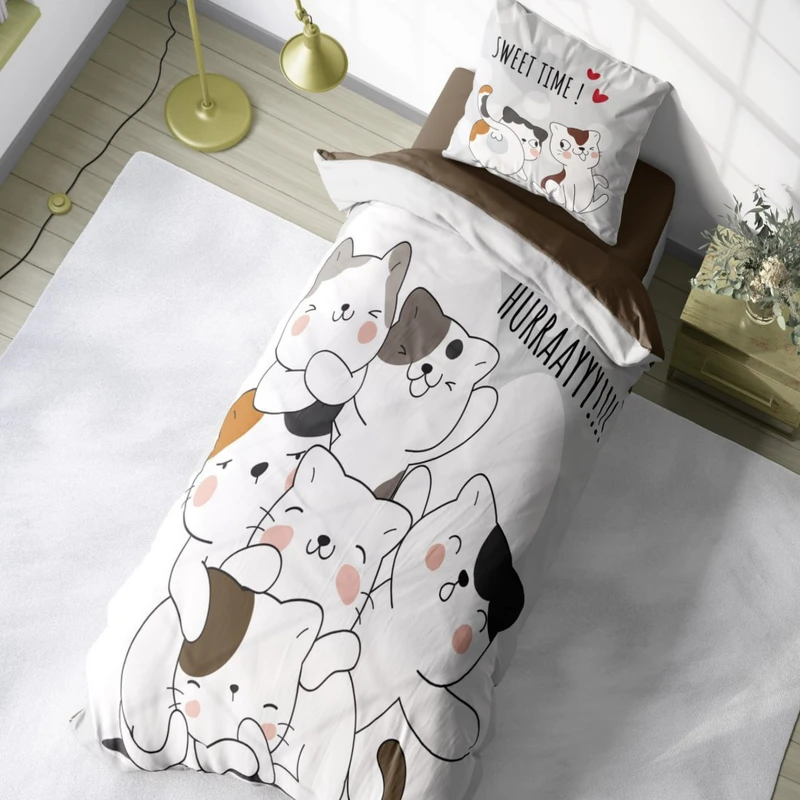 سرویس خواب 1 نفر 4 تکه مدل گربه های کارتونی کد 996