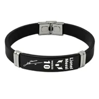 دستبند چرمی مدل فوتبالی مسی شماره 10با حک امضای مسی