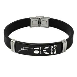 دستبند چرمی مدل فوتبالی مسی شماره 10با حک امضای مسی