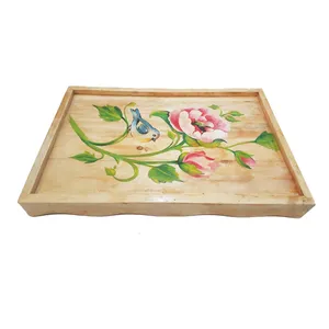 سینی طرح مستطیلی با نقاشی طرح گل و مرغ