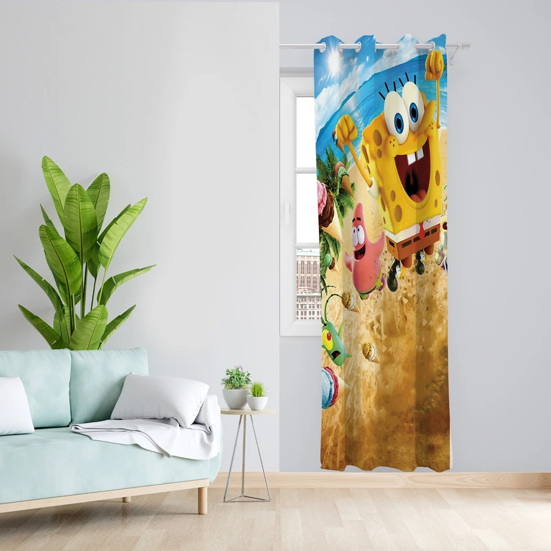 پرده طرح باب اسفنجی مدل مخمل پانچی کد L 355L Z سایز 140x200 سانتی متر