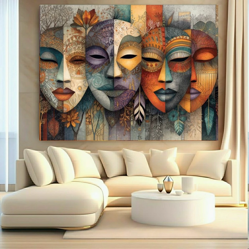 تابلو بوم طرح مخمل نقاب های رنگارنگ مدل آفریقایی کد BK24763