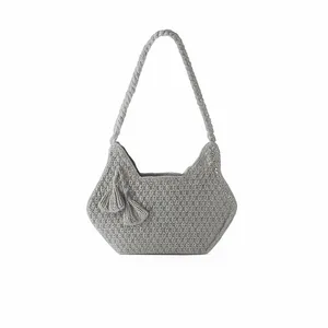 کیف دوشی بافتنی مدل بوم گل رافیا کد 002