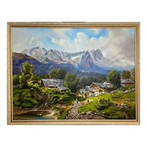 تابلو نقاشی رنگ روغن به سبک رئالیسم طرح دهکده 