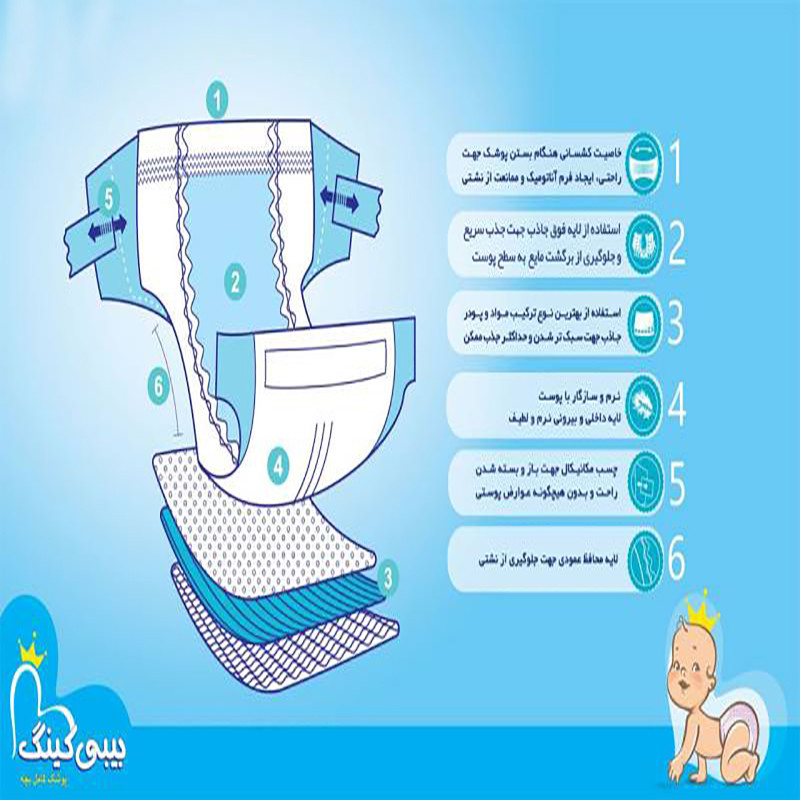 پوشک بیبی کینگ مدل A10 سایز 4 بسته 34 عددی مجموعه 3 عددی