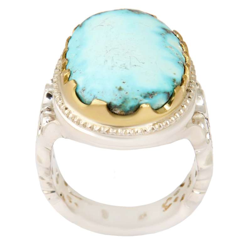 انگشتر نقره مردانه بازرگانی میلادی مدل سنگ فیروزه نیشابور رکاب دست ساز کد AM_2454