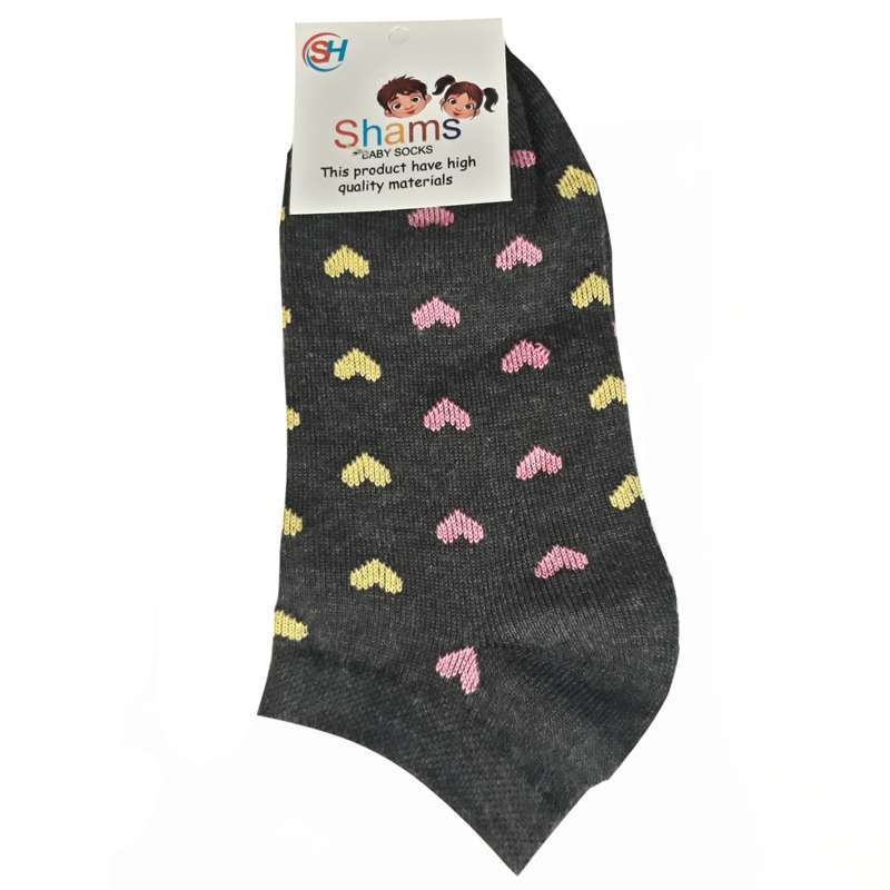 جوراب دخترانه مدل نانو پنبه قلبی رنگ ذغالی