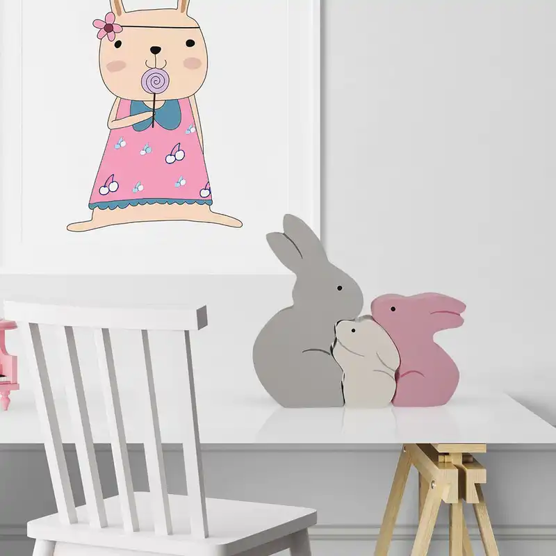 اسباب بازی چوبی طرح پازل خانواده خرگوش مدل MKT26-G مجموعه 3 عددی