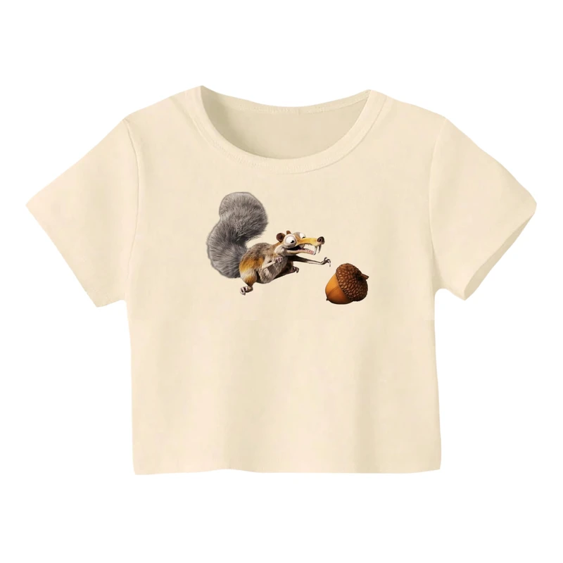 کراپ‌ تی‌شرت آستین کوتاه زنانه مدل عصر یخبندان کد 2