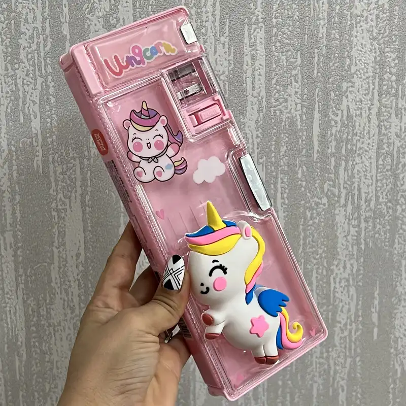 جامدادی مدل مگنتی طرح یونیکورن اسکویشی شفاف