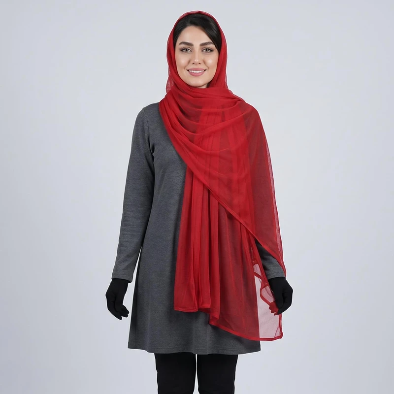شال زنانه مدل ساده حریر توری نازک