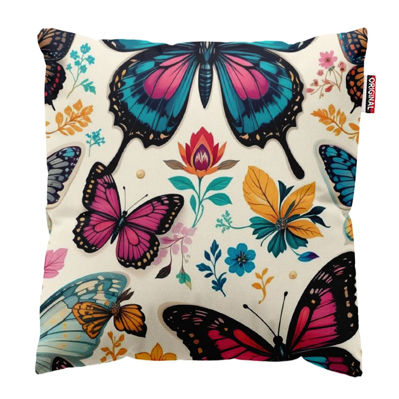 کوسن پاد آفرین طرح پروانه و گل کد 1241 سایز 30*30 سانتی متر