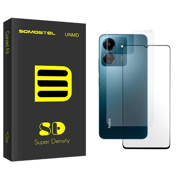 محافظ صفحه نمایش شیشه ای سوماستل مدل SD مناسب برای گوشی موبایل شیائومی Redmi 13C  به همراه محافظ پشت گوشی