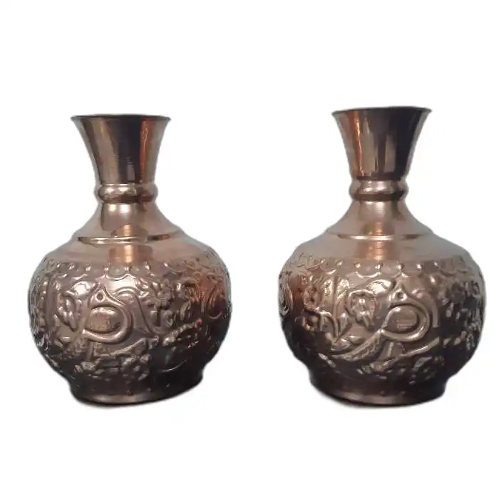 گلدان مسی طرح برجسته طاووس بسته 2 عددی