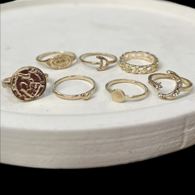 انگشتر زنانه مدل ماه و ستاره بسته 7 عددی