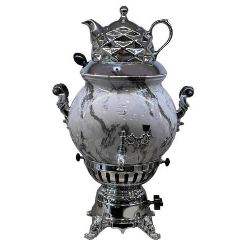 سماور گازی لیلان مدل  مرمری سنگی ظرفیت 10 لیتر به همراه قوری 