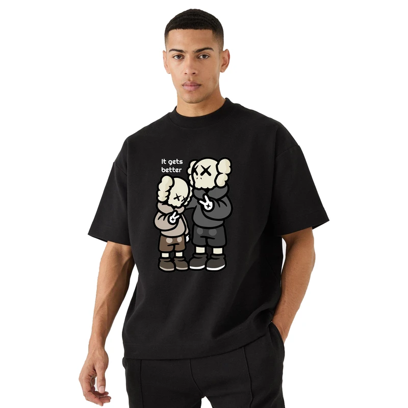 تی‌شرت آستین سه ربع مردانه مدل باکسی طرح love کد ex2