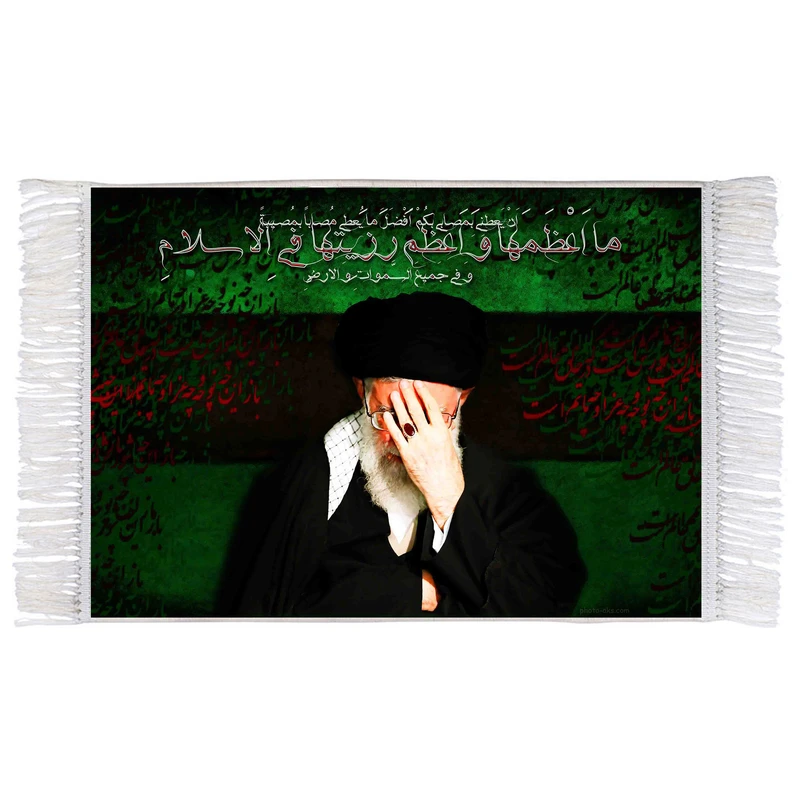 فرش ماشینی دیوارکوب اطلس آبی طرح رهبر معظم انقلاب حضرت سید علی خامنه ای مدل T1073