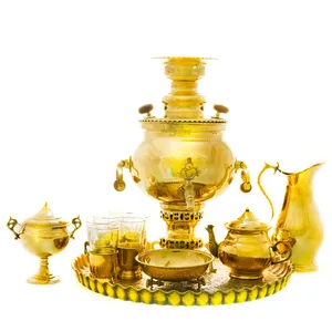 سرویس سماور ذغالی 12 پارچه برنجی مدل توپی کد 4405