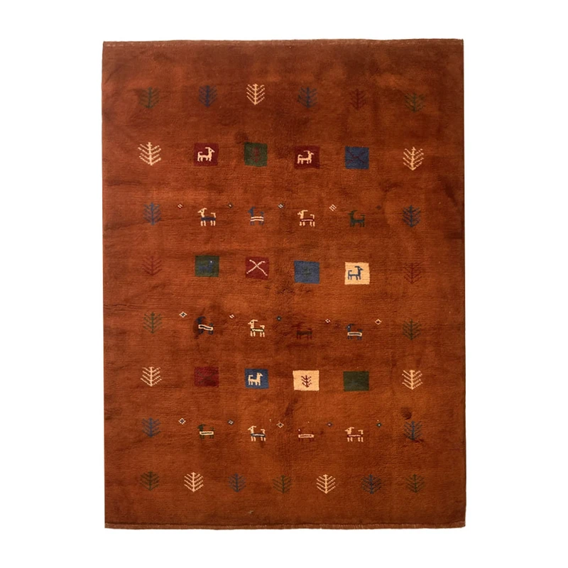 گبه دستبافت قشقایی سه متری کد NKP.RJ0047 زمینه قهوه ای