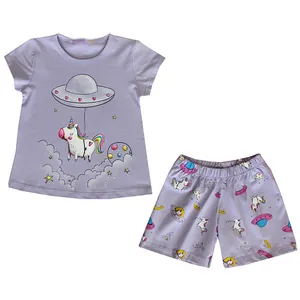 ست تی شرت و شلوارک دخترانه مدل تکشاخ رنگ یاسی