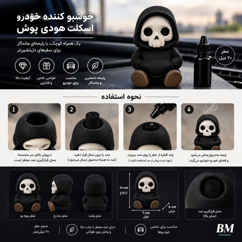 خوشبوکننده خودرو مدل اسکلت با رایحه صندل حجم 20 میلی لیتر 