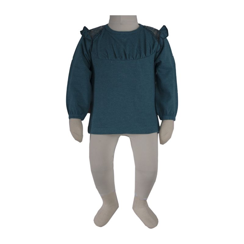 بلوز آستین بلند نوزادی آدمک مدل گیپوردار کد 140069 رنگ سبز آبی -  - 2
