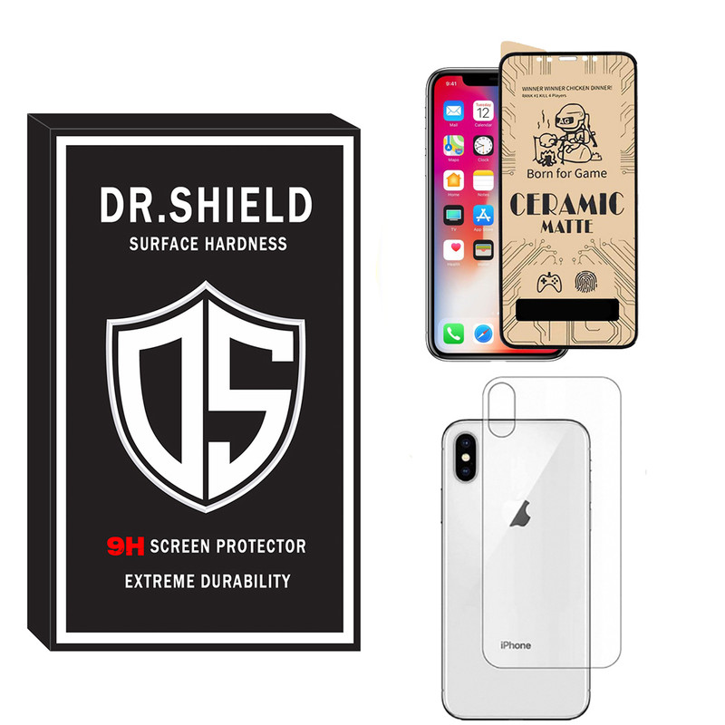 محافظ صفحه نمایش سرامیکی مات دکتر شیلد مدل TCMPDR-06 مناسب برای گوشی موبایل اپل Iphone X به همراه محافظ پشت گوشی