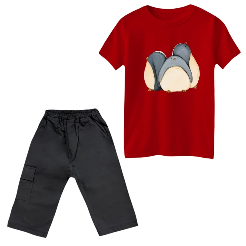 ست تی‌شرت و شلوارک پسرانه مدل پنگوئن ها