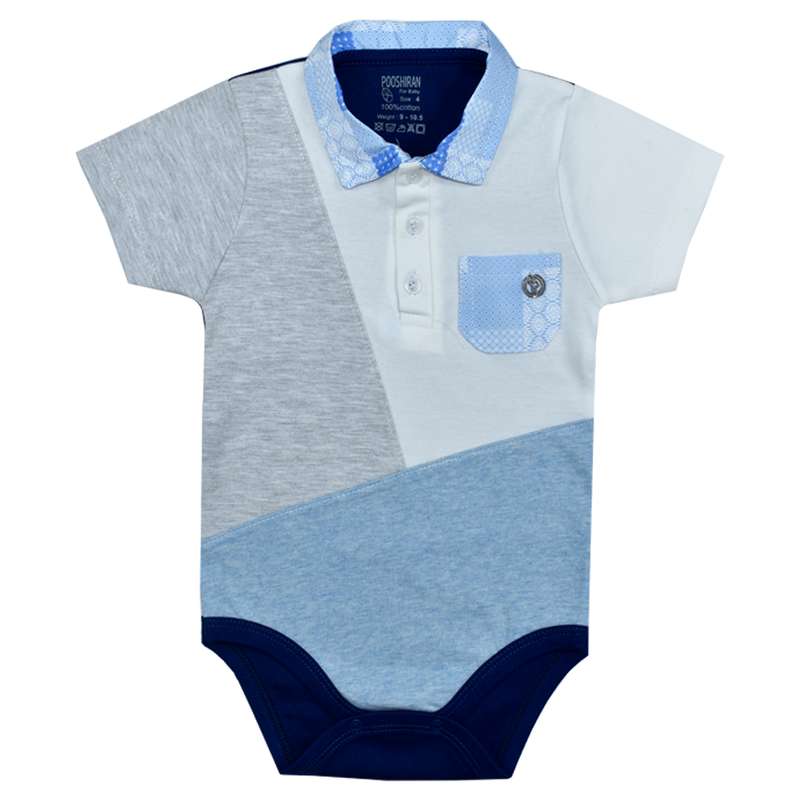 بادی آستین کوتاه نوزادی پوشیران مدل چهل تکه