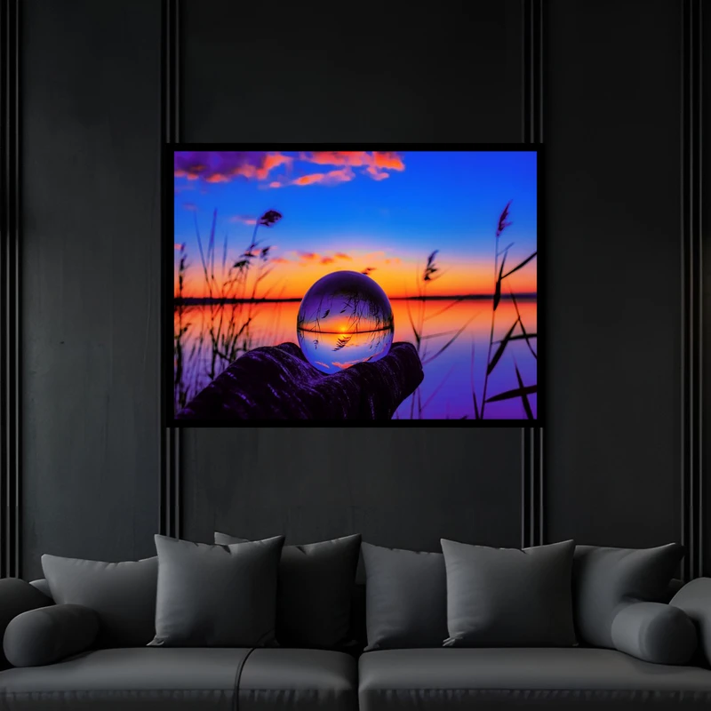 تابلو بکلیت طرح هنری مدرن گوی آب و دریا و ساحل مدل B-bu6619 فریم مشکی