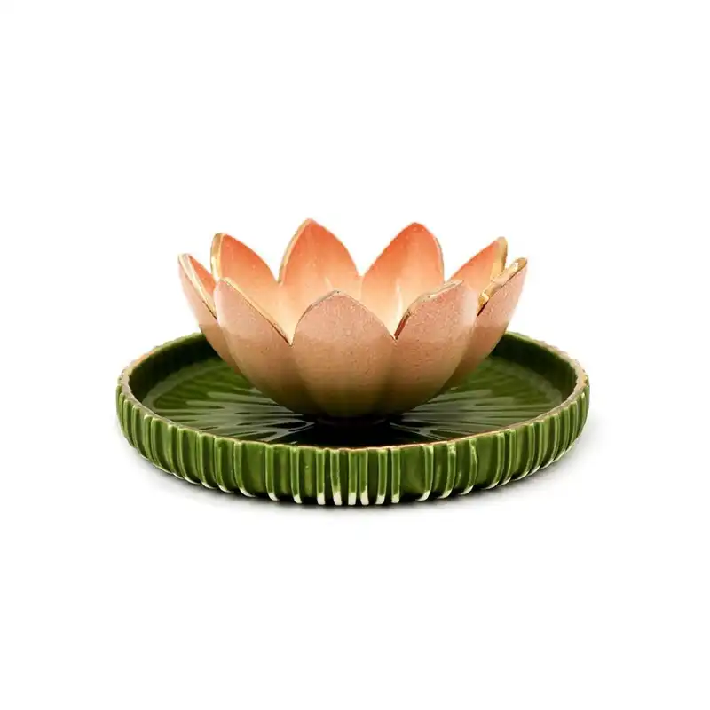 ست کاسه و  بشقاب سرامیکی مدل مدرن گل نیلوفر