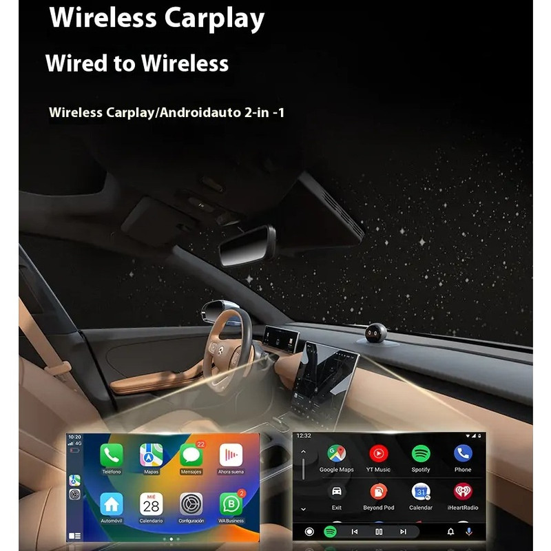 کارپلی و اندروید اتو مدل Wireless CarPlay/Android Auto Q1J به همراه مبدل USB به USB-C