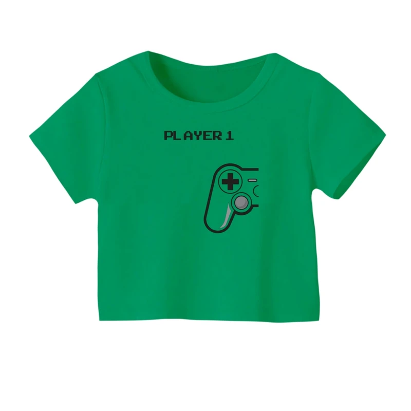 کراپ‌ تی‌شرت آستین کوتاه زنانه مدل دسته بازی کد 2