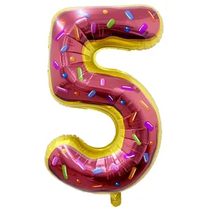 بادکنک فویلی لاکی بالونز طرح عدد 5 مدل دونات پلاس