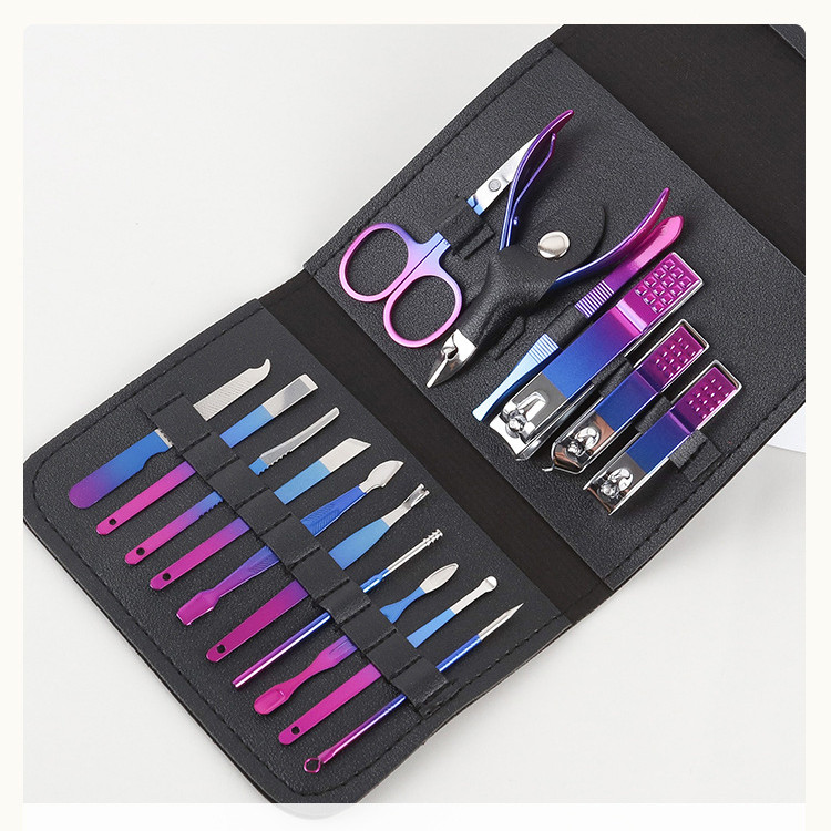 ست مانیکور و پدیکور مدل کیف چرمی کد Gradient مجموعه 16 عددی