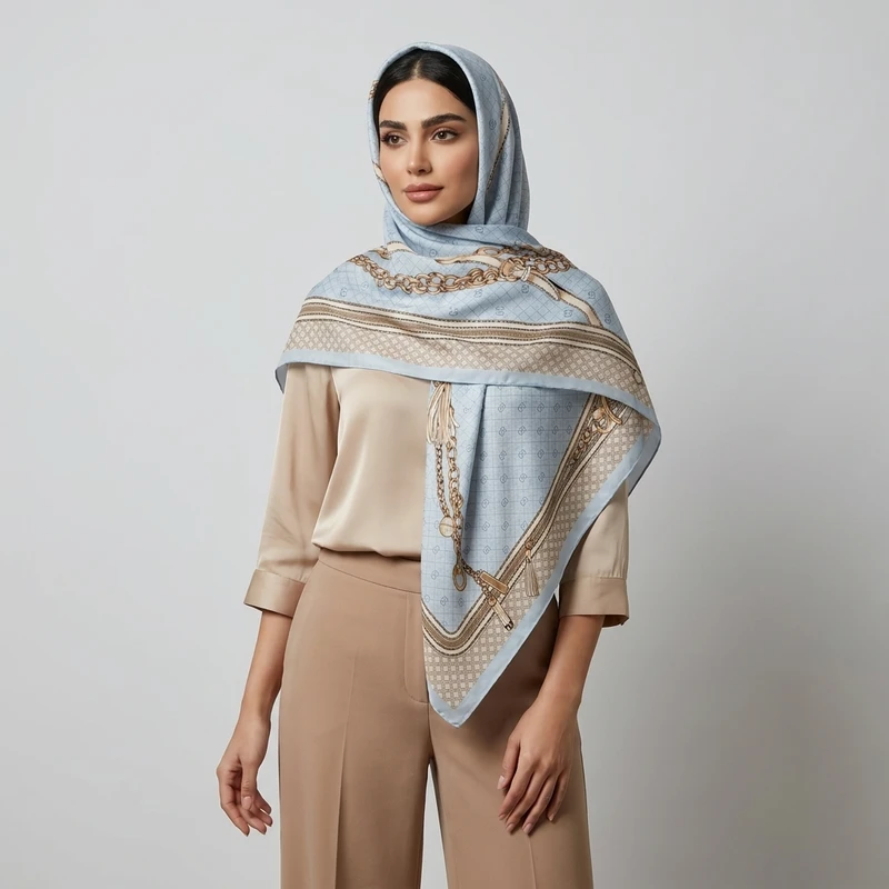 روسری ابریشم توییل زنانه مدل H125 با طول و عرض 125×125 سانتی‌متر