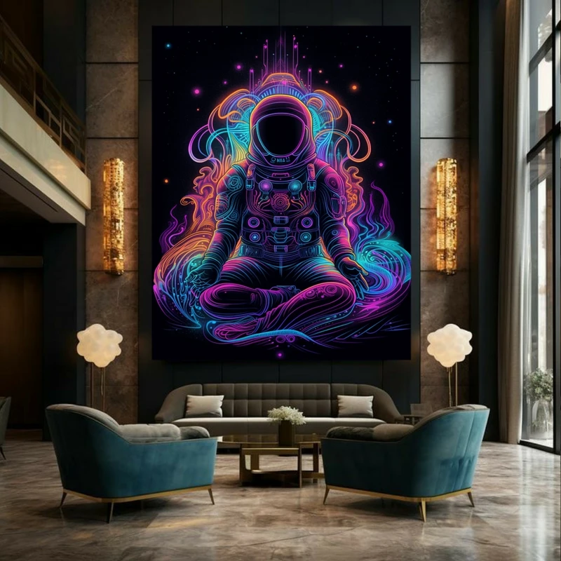 تابلو بوم طرح مخمل فضانورد مدل مدیتیشن کد FP105482