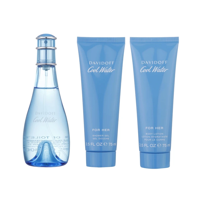 ست ادوپرفیوم زنانه دیویدف مدل Cool Water حجم 100 میلی لیتر به همراه لوسیون بدن زنانه دیویدف مدل Cool Water حجم 75 میلی لیتر و شامپو بدن زنانه دیویدف مدل Cool Water حجم 75 میلی لیتر