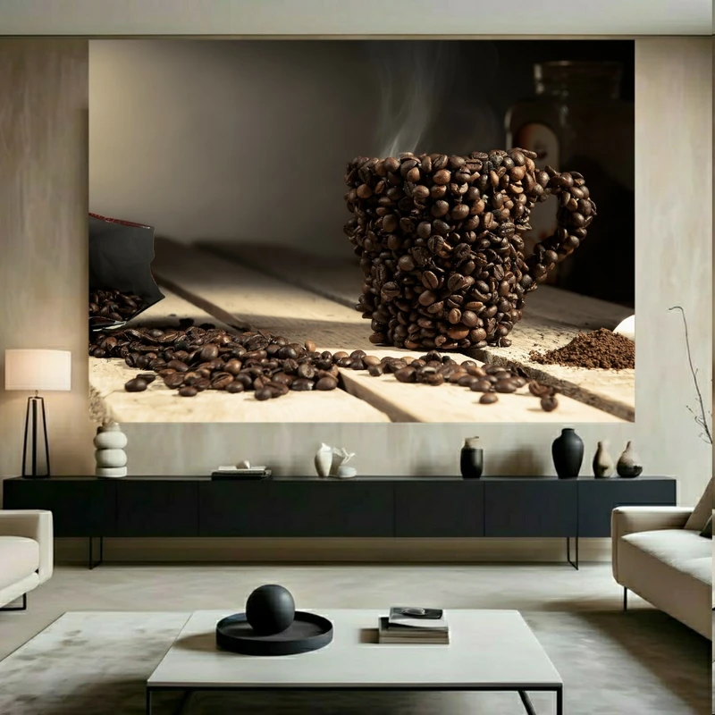 تابلو بوم طرح مخمل دانه قهوه مدل فنجان قهوه کد FP106179