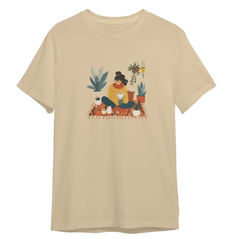 تی‌شرت آستین کوتاه زنانه مدل دختر عاشق گیاهان کد 0987