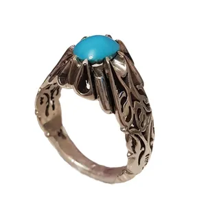 انگشتر نقره مردانه مدل دستساز فیروزه نیشابور امید